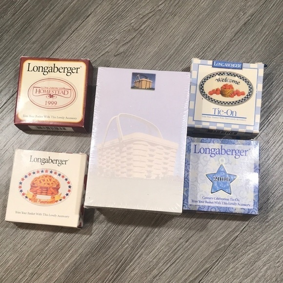 Lot of 5 Longaberger Items Including Rare New Notepad & 4 Ceramic Tie-Ons - Picture 1 of 10